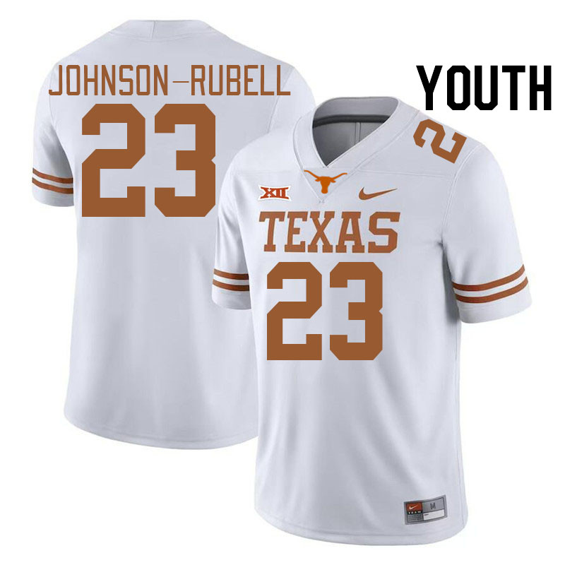 Youth #23 Jordon Johnson-Rubell Texas Longhorns College Football Jerseys Stitched-White